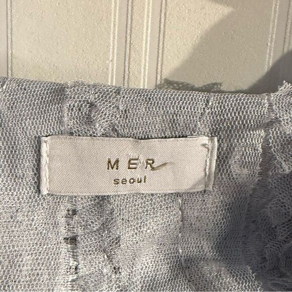 Mer Seoul Makeover Essentials Blue Short Sleeve Button Down Blouse Sz S - Picture 3 of 4